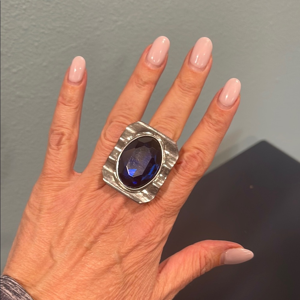 Elegant Silver and Blue Statement Ring